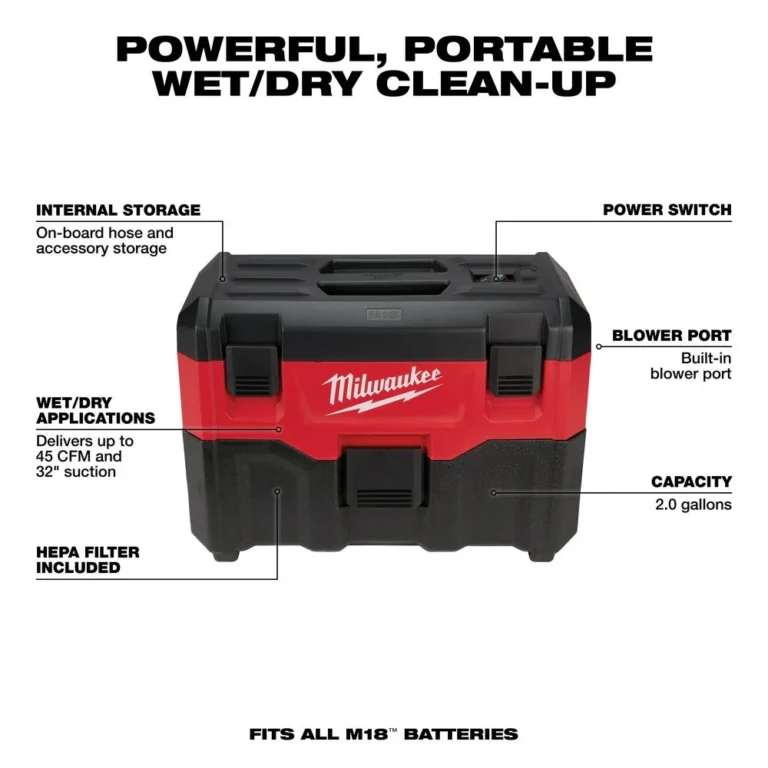 Milwaukee 0880-20 M18 Cordless Wet/Dry Vacuum + XC 5.0 Extended Capacity Battery