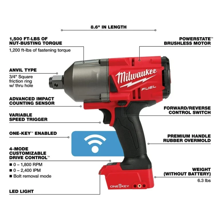 Milwaukee 2864-20 M18 FUEL w/ One-Key High Torque Impact Wrench 3/4″ Friction Ring + 5.0Ah Battery