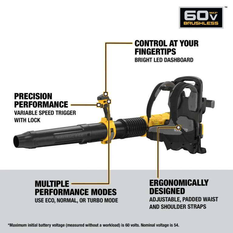 DeWALT DCBL570B 60V FlexVOLT 160-MPH 855-CFM Backpack Blower, Tool Only