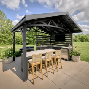 Langston Outdoor Kitchen with Refrigerator and Built-In Appliance Unit